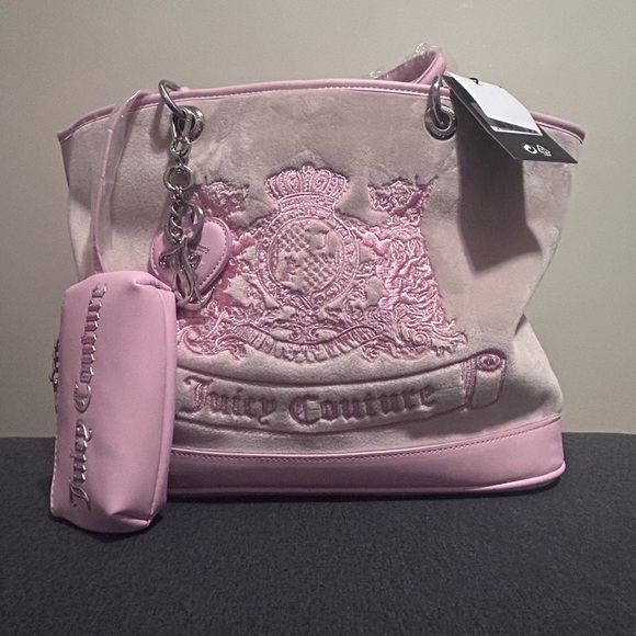 Juicy Couture Handbags - Juicy Couture Twig Scottie Dogs Tote Bag Pink Velour Rare Shopper NWT